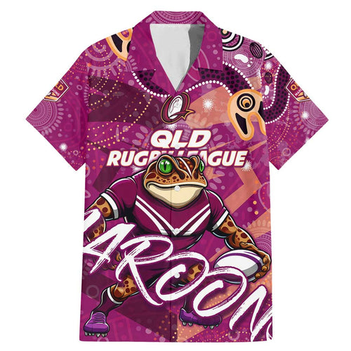 Personalized QLD Rugby League Family Matching Mermaid Dress and Hawaiian Shirt Maroons Aboriginal Art