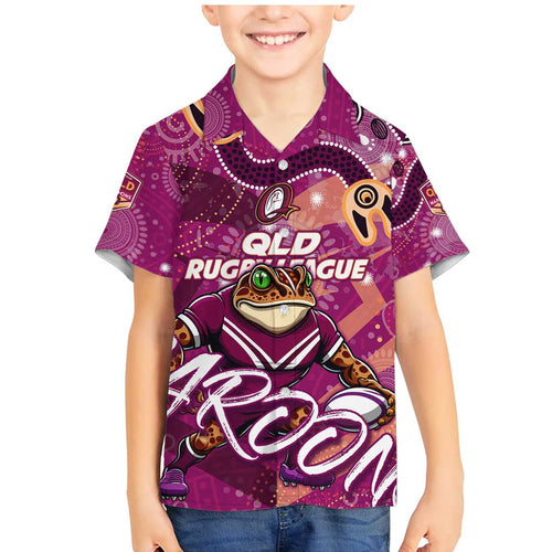 Personalized QLD Rugby League Family Matching Mermaid Dress and Hawaiian Shirt Maroons Aboriginal Art