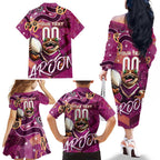 Personalized QLD Rugby League Family Matching Off The Shoulder Long Sleeve Dress and Hawaiian Shirt Maroons Aboriginal Art