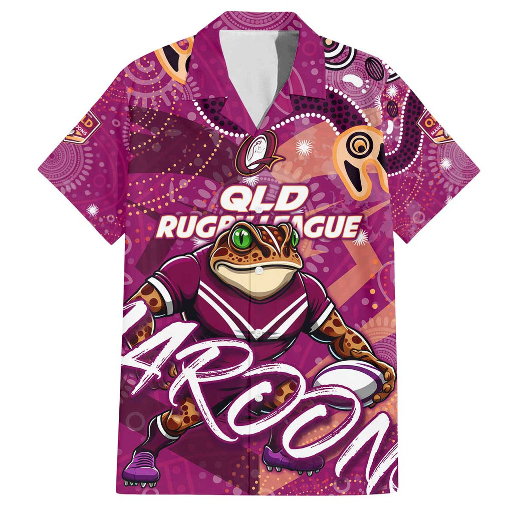 Personalized QLD Rugby League Family Matching Off The Shoulder Long Sleeve Dress and Hawaiian Shirt Maroons Aboriginal Art