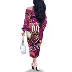 Personalized QLD Rugby League Family Matching Off The Shoulder Long Sleeve Dress and Hawaiian Shirt Maroons Aboriginal Art