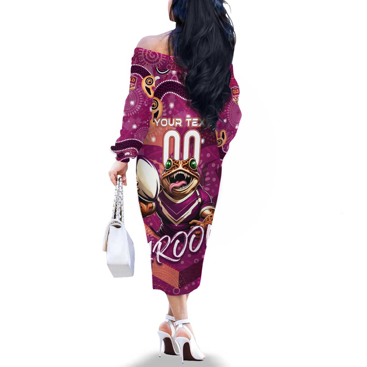 Personalized QLD Rugby League Family Matching Off The Shoulder Long Sleeve Dress and Hawaiian Shirt Maroons Aboriginal Art