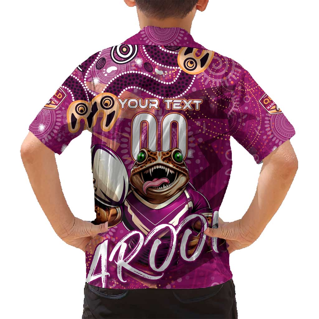 Personalized QLD Rugby League Family Matching Off Shoulder Maxi Dress and Hawaiian Shirt Maroons Aboriginal Art