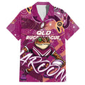 Personalized QLD Rugby League Family Matching Off Shoulder Short Dress and Hawaiian Shirt Maroons Aboriginal Art
