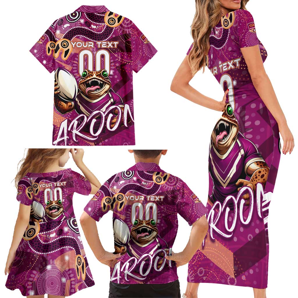 Personalized QLD Rugby League Family Matching Short Sleeve Bodycon Dress and Hawaiian Shirt Maroons Aboriginal Art