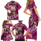 Personalized QLD Rugby League Family Matching Short Sleeve Bodycon Dress and Hawaiian Shirt Maroons Aboriginal Art