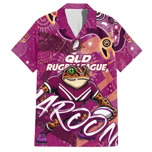 Personalized QLD Rugby League Family Matching Short Sleeve Bodycon Dress and Hawaiian Shirt Maroons Aboriginal Art