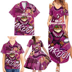 Personalized QLD Rugby League Family Matching Summer Maxi Dress and Hawaiian Shirt Maroons Aboriginal Art