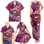 Personalized QLD Rugby League Family Matching Tank Maxi Dress and Hawaiian Shirt Maroons Aboriginal Art