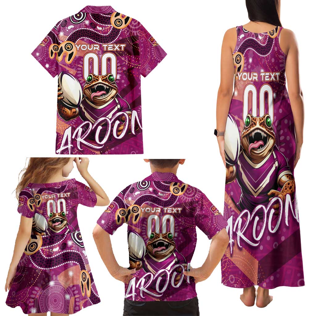 Personalized QLD Rugby League Family Matching Tank Maxi Dress and Hawaiian Shirt Maroons Aboriginal Art