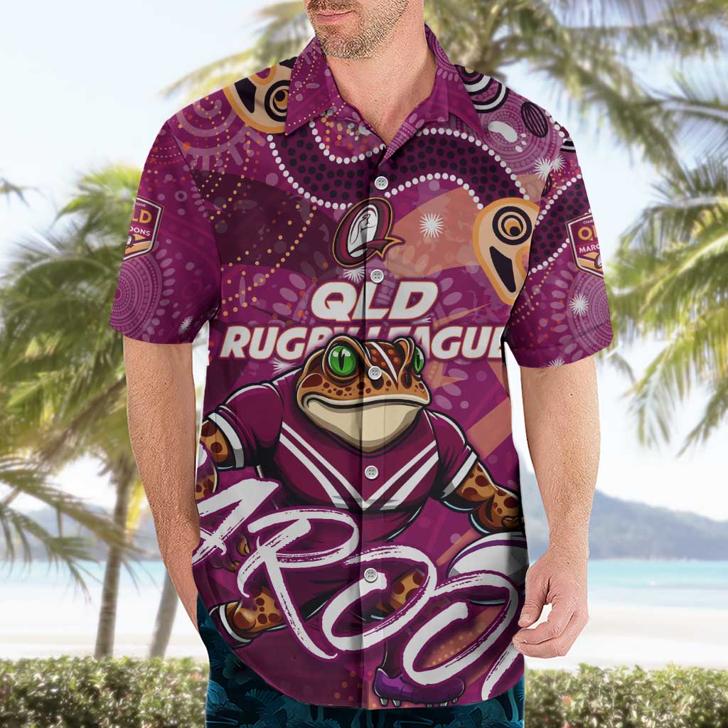 Personalized QLD Rugby League Hawaiian Shirt Maroons Aboriginal Art