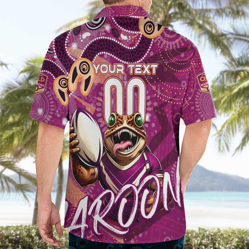 Personalized QLD Rugby League Hawaiian Shirt Maroons Aboriginal Art