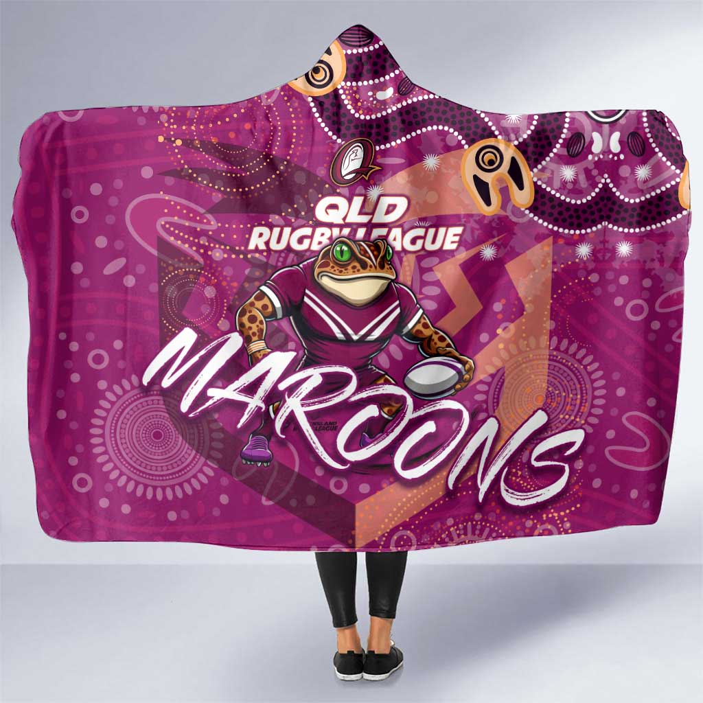 Personalized QLD Rugby League Hooded Blanket Maroons Aboriginal Art