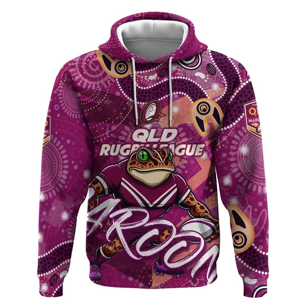 Personalized QLD Rugby League Hoodie Maroons Aboriginal Art