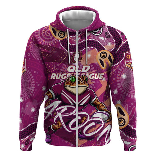 Personalized QLD Rugby League Hoodie Maroons Aboriginal Art