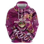 Personalized QLD Rugby League Hoodie Maroons Aboriginal Art