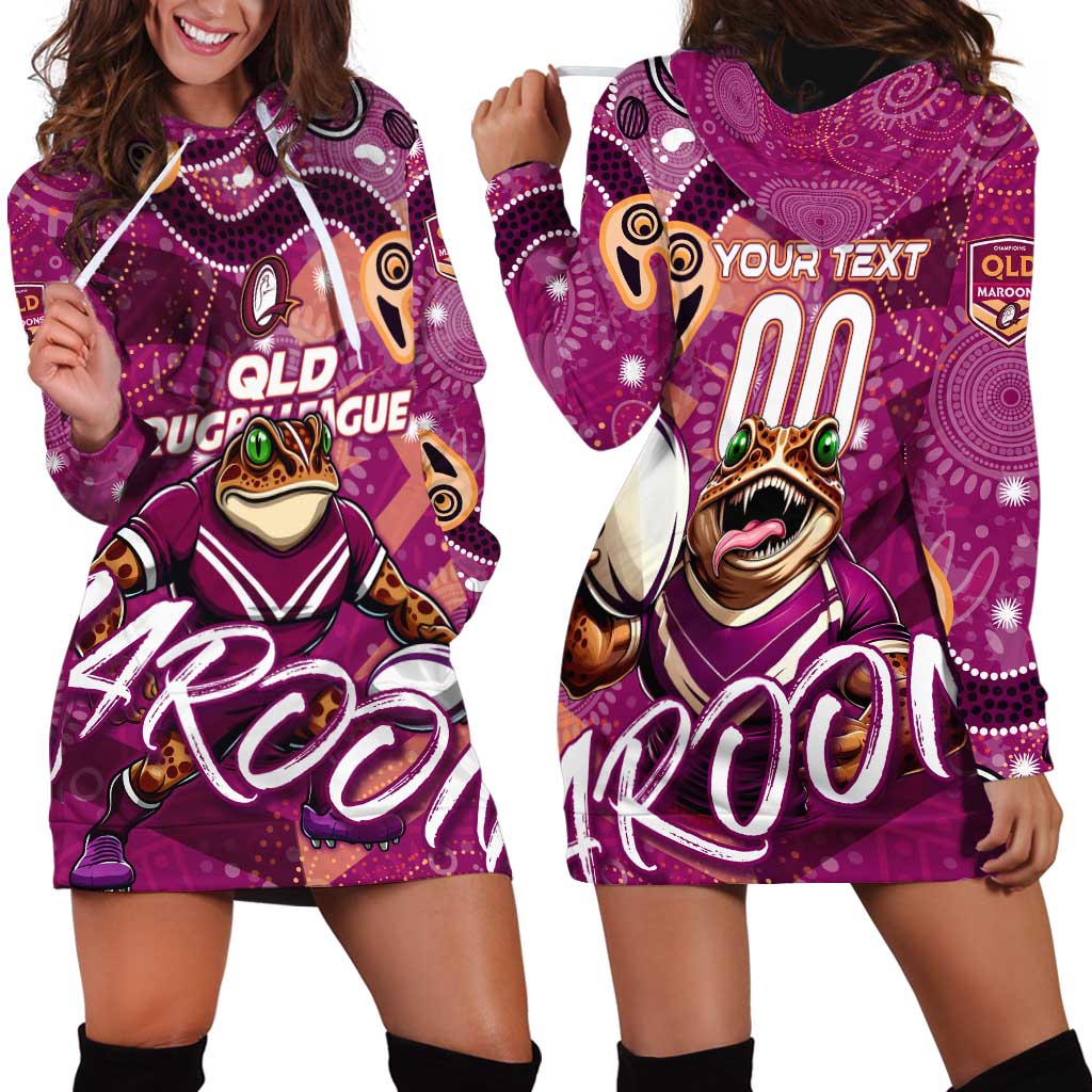 Personalized QLD Rugby League Hoodie Dress Maroons Aboriginal Art