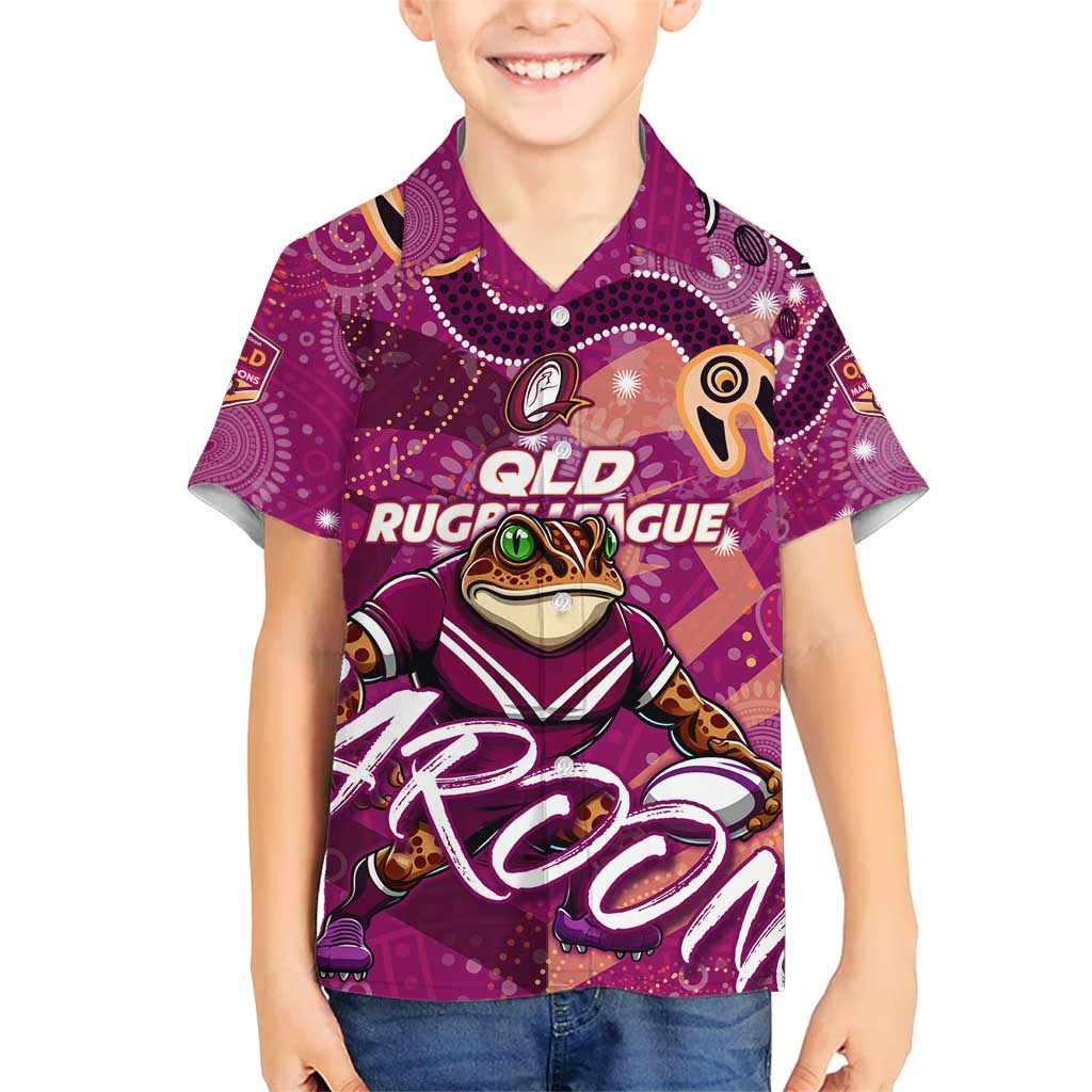 Personalized QLD Rugby League Kid Hawaiian Shirt Maroons Aboriginal Art