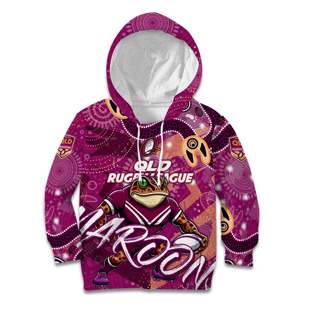 Personalized QLD Rugby League Kid Hoodie Maroons Aboriginal Art