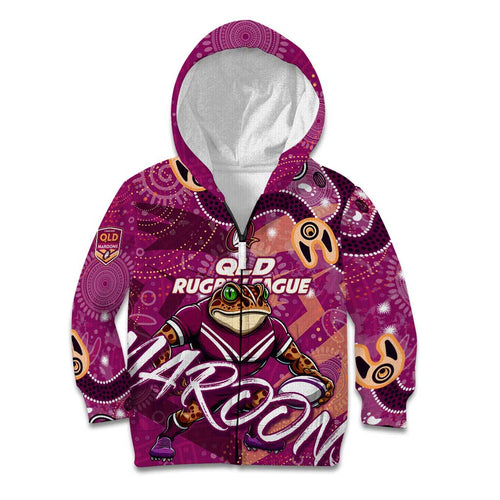 Personalized QLD Rugby League Kid Hoodie Maroons Aboriginal Art