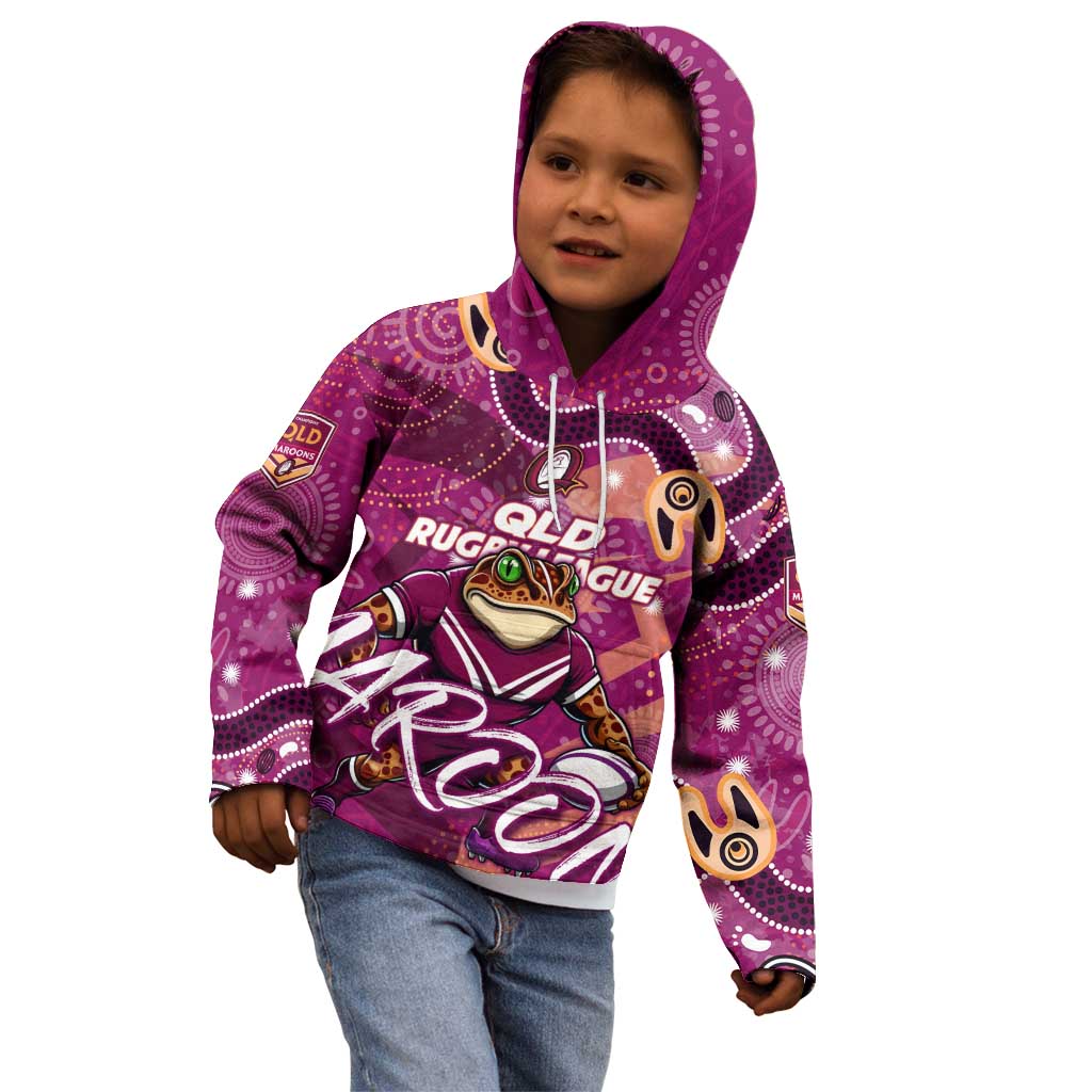 Personalized QLD Rugby League Kid Hoodie Maroons Aboriginal Art