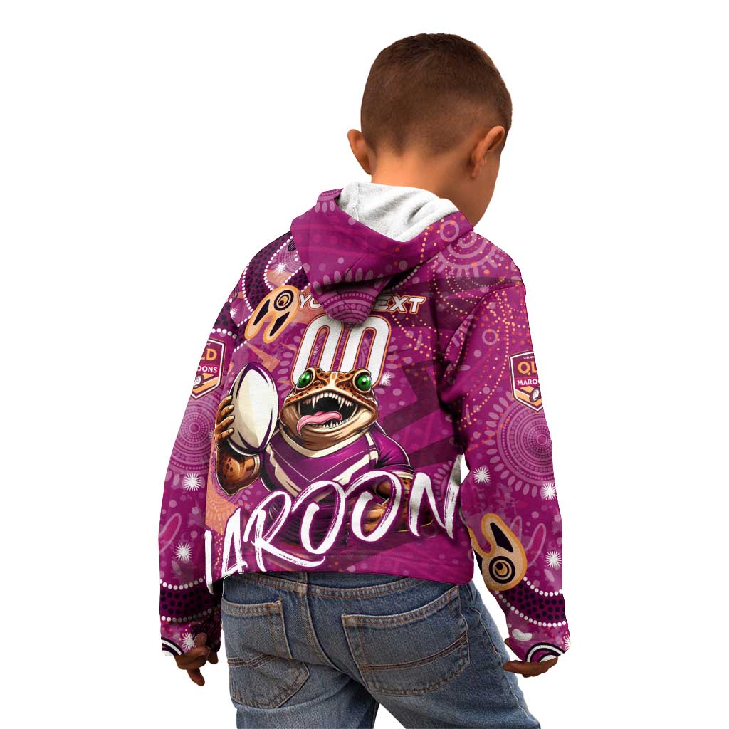 Personalized QLD Rugby League Kid Hoodie Maroons Aboriginal Art