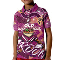 Personalized QLD Rugby League Kid Polo Shirt Maroons Aboriginal Art