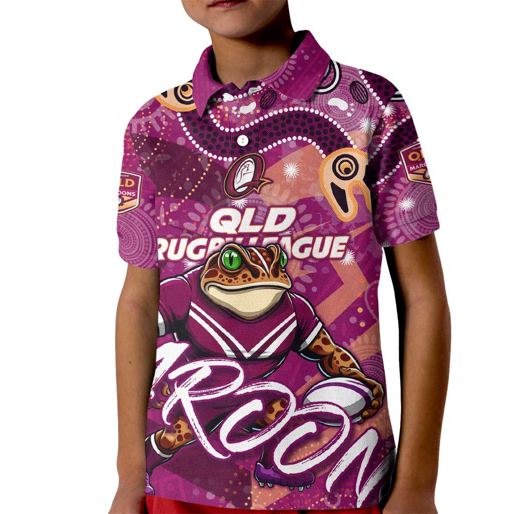 Personalized QLD Rugby League Kid Polo Shirt Maroons Aboriginal Art