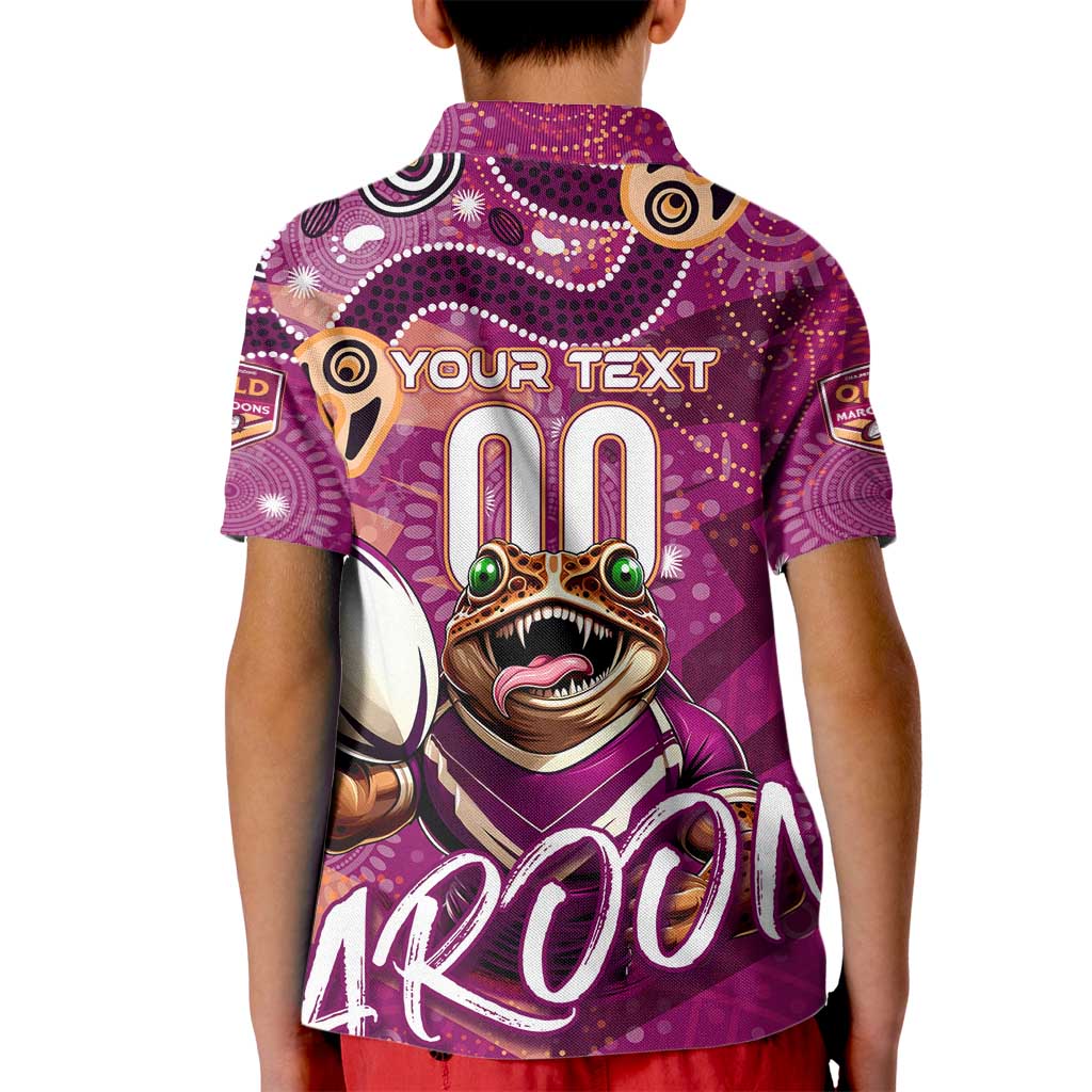 Personalized QLD Rugby League Kid Polo Shirt Maroons Aboriginal Art