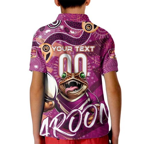 Personalized QLD Rugby League Kid Polo Shirt Maroons Aboriginal Art