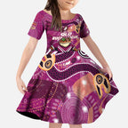 Personalized QLD Rugby League Kid Short Sleeve Dress Maroons Aboriginal Art