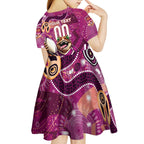 Personalized QLD Rugby League Kid Short Sleeve Dress Maroons Aboriginal Art