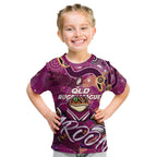 Personalized QLD Rugby League Kid T Shirt Maroons Aboriginal Art