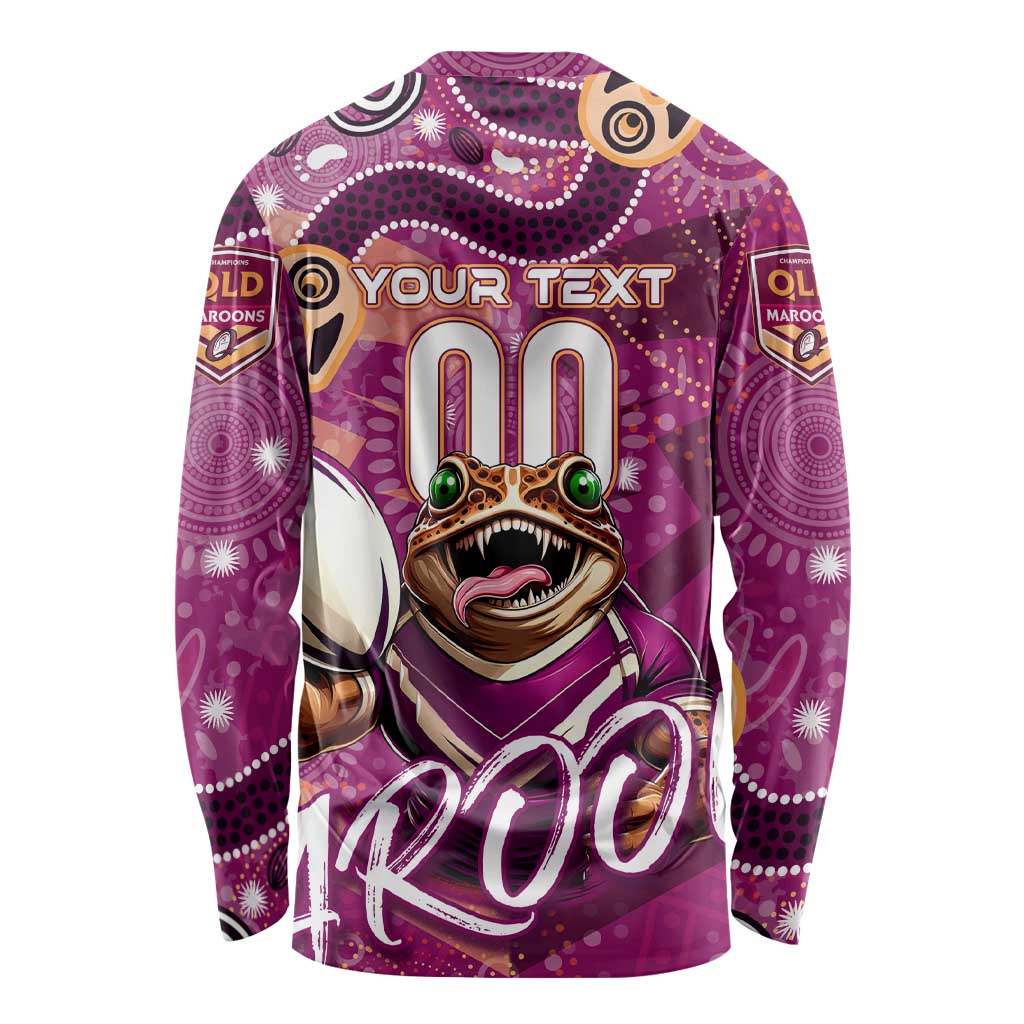 Personalized QLD Rugby League Long Sleeve Shirt Maroons Aboriginal Art