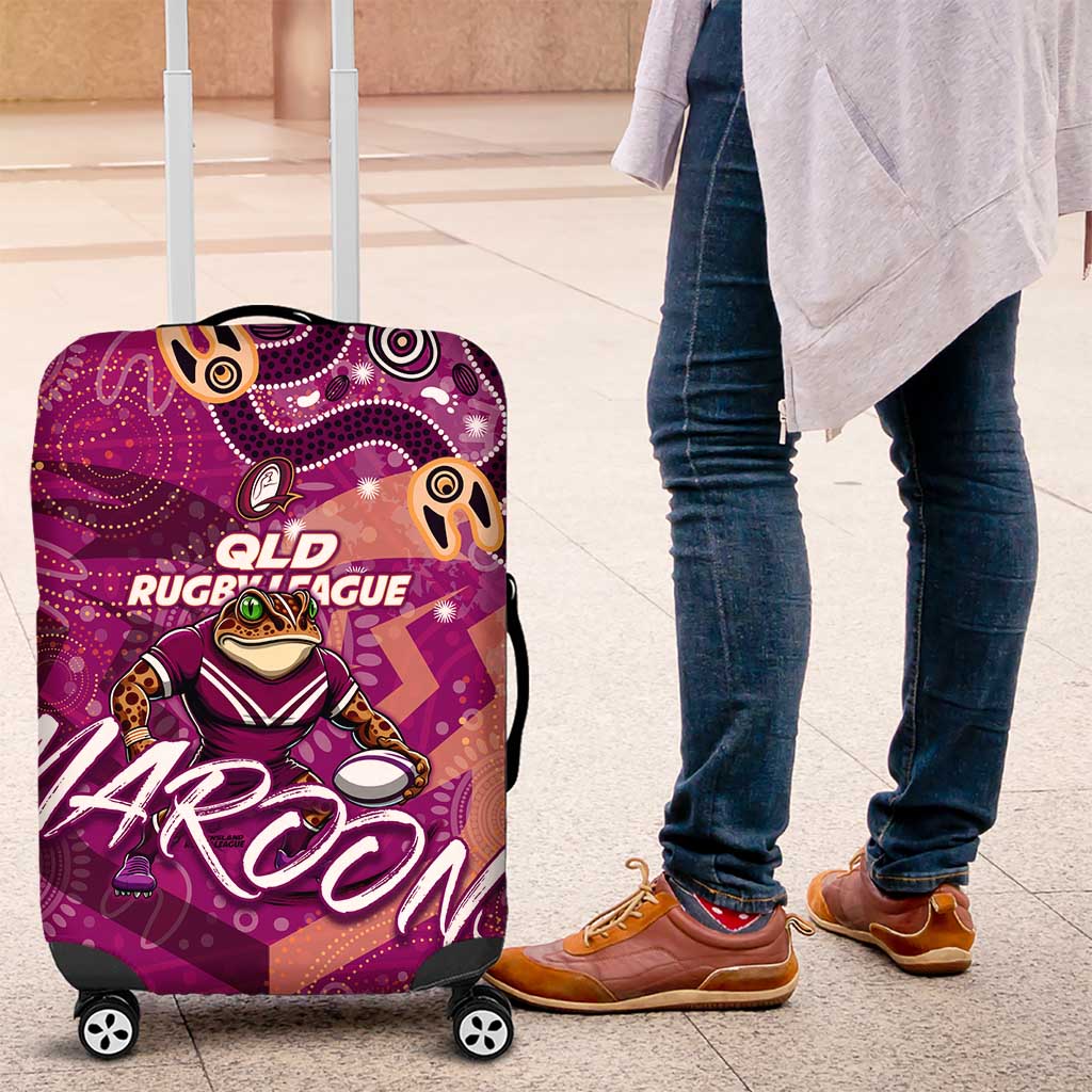 Personalized QLD Rugby League Luggage Cover Maroons Aboriginal Art
