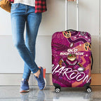 Personalized QLD Rugby League Luggage Cover Maroons Aboriginal Art