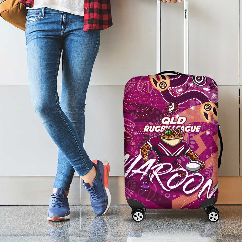 Personalized QLD Rugby League Luggage Cover Maroons Aboriginal Art