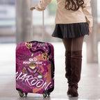 Personalized QLD Rugby League Luggage Cover Maroons Aboriginal Art
