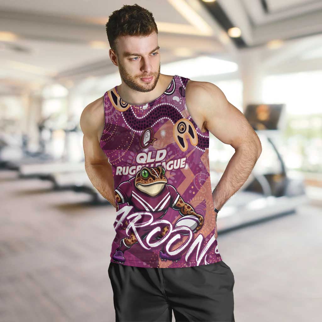 Personalized QLD Rugby League Men Tank Top Maroons Aboriginal Art
