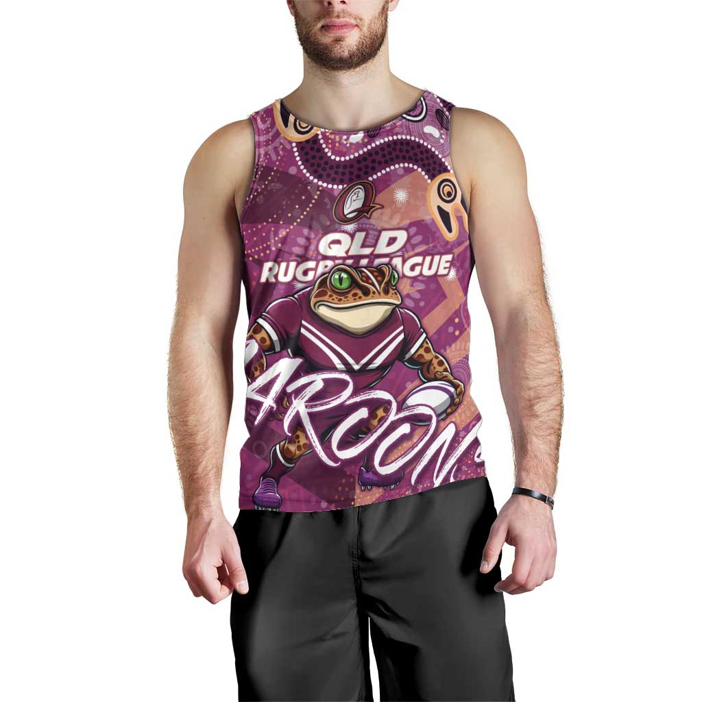 Personalized QLD Rugby League Men Tank Top Maroons Aboriginal Art