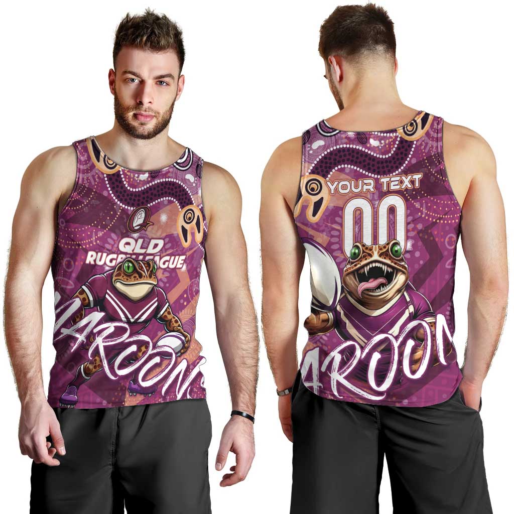 Personalized QLD Rugby League Men Tank Top Maroons Aboriginal Art