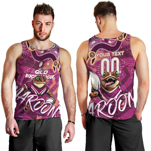 Personalized QLD Rugby League Men Tank Top Maroons Aboriginal Art