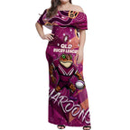 Personalized QLD Rugby League Off Shoulder Maxi Dress Maroons Aboriginal Art