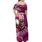 Personalized QLD Rugby League Off Shoulder Maxi Dress Maroons Aboriginal Art