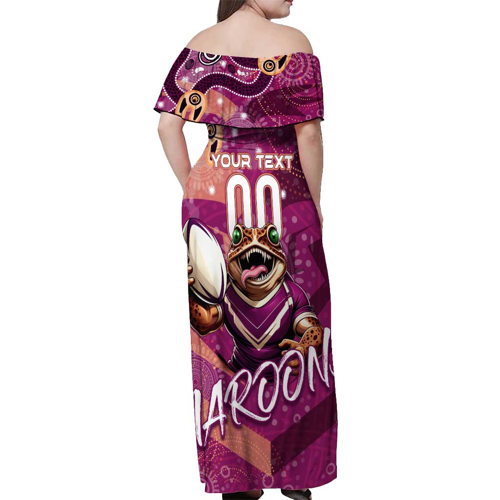 Personalized QLD Rugby League Off Shoulder Maxi Dress Maroons Aboriginal Art