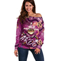 Personalized QLD Rugby League Off Shoulder Sweater Maroons Aboriginal Art