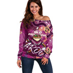 Personalized QLD Rugby League Off Shoulder Sweater Maroons Aboriginal Art
