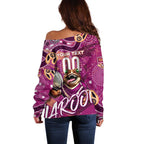 Personalized QLD Rugby League Off Shoulder Sweater Maroons Aboriginal Art