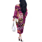 Personalized QLD Rugby League Off The Shoulder Long Sleeve Dress Maroons Aboriginal Art