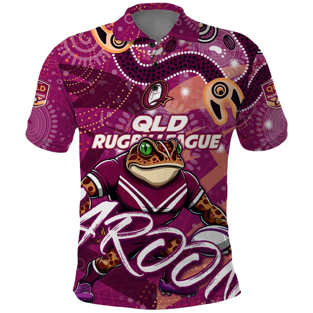 Personalized QLD Rugby League Polo Shirt Maroons Aboriginal Art